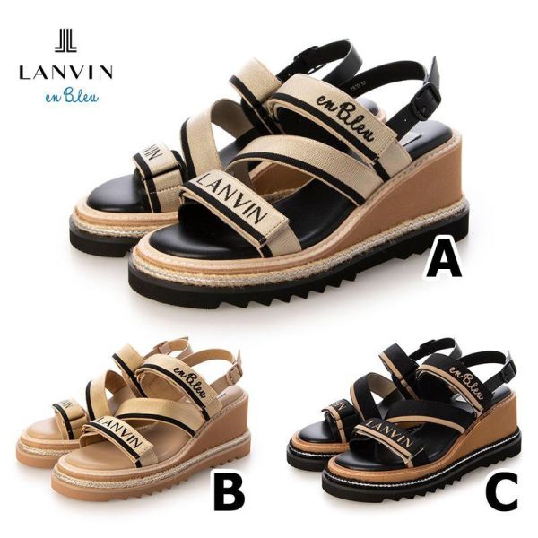 日本LANVIN en Bleu 跳色Logo束帶楔型厚底涼鞋 日本LANVIN en Bleu 跳色Logo束帶楔型厚底涼鞋