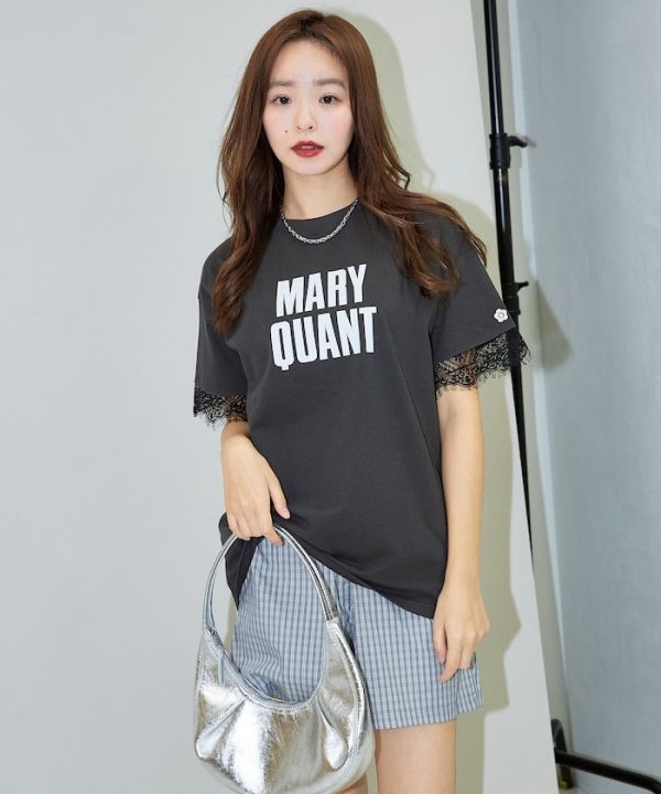 日本 MARY QUANT×PUBLUX LIMITED MODEL植絨logo蕾絲袖T恤 限量版 日本 MARY QUANT×PUBLUX LIMITED MODEL植絨logo蕾絲袖T恤 限量版