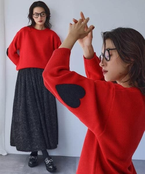 日本手臂有撞色愛心針織上衣 日本手臂有撞色愛心針織上衣