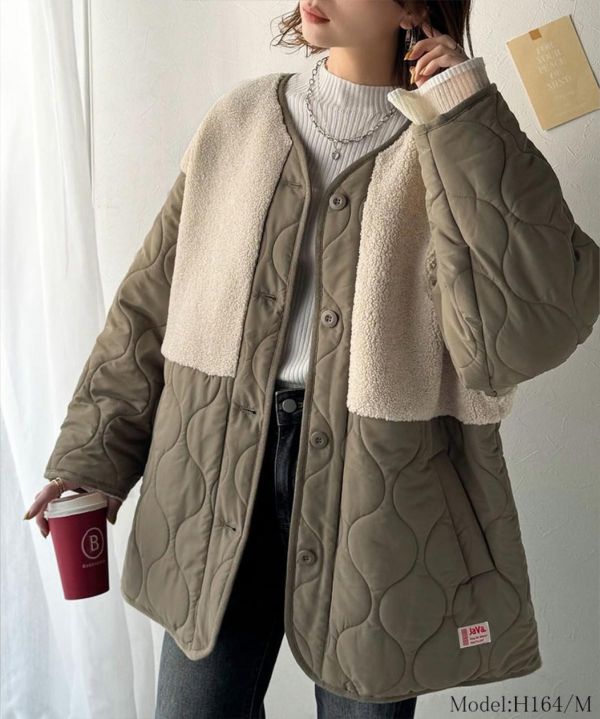 日本 JAVA中長版絎縫拼接外套﻿ 日本 JAVA中長版絎縫拼接外套﻿