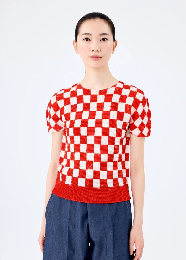 日本三宅一生me ISSEY MIYAKE  CHECKER彈性圓領短袖上衣 日本三宅一生me ISSEY MIYAKE  CHECKER彈性圓領短袖上衣