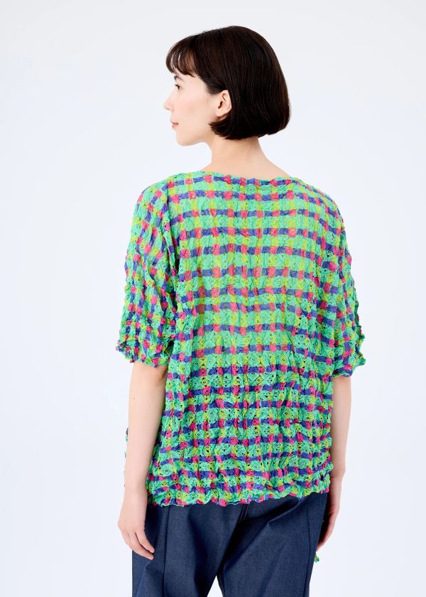 日本三宅一生me ISSEY MIYAKE  DRAWING CHECK LACE MERINGUE拉絲格紋蕾絲上衣 日本三宅一生me ISSEY MIYAKE  DRAWING CHECK LACE MERINGUE拉絲格紋蕾絲上衣