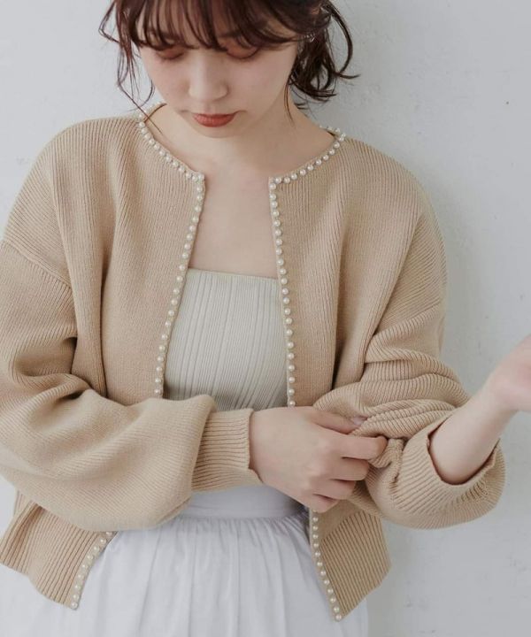日本代購-natural couture珍珠飾邊圓領開衫 日本代購,natural couture,珍珠飾邊圓領開衫