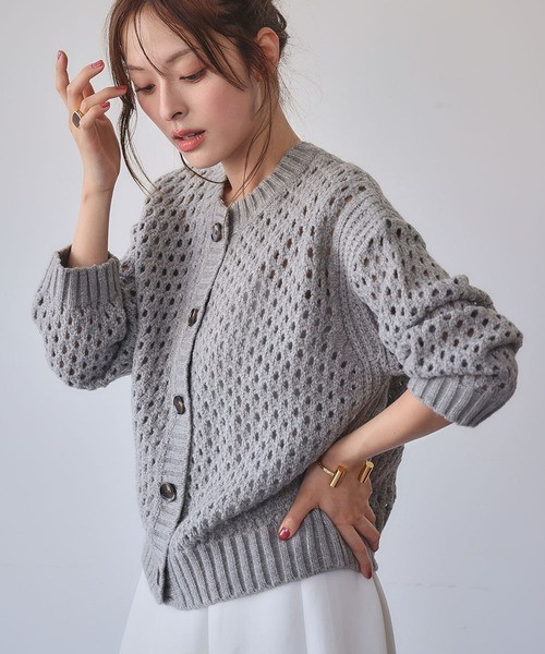 日本 ELFRANK鏤空網眼針織圓領開襟衫 日本 ELFRANK鏤空網眼針織圓領開襟衫