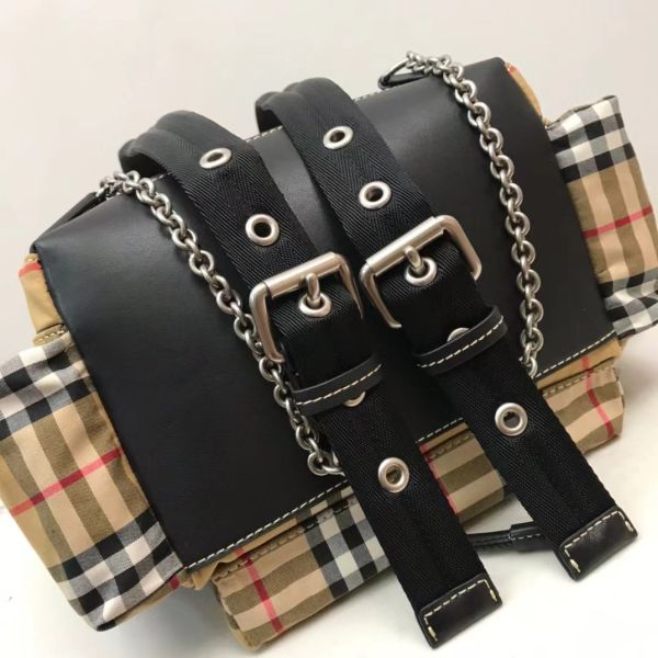 BURBERRY OUTLET經典格纹拼皮革後背包(售價已折) 經典格纹拼皮革後背包