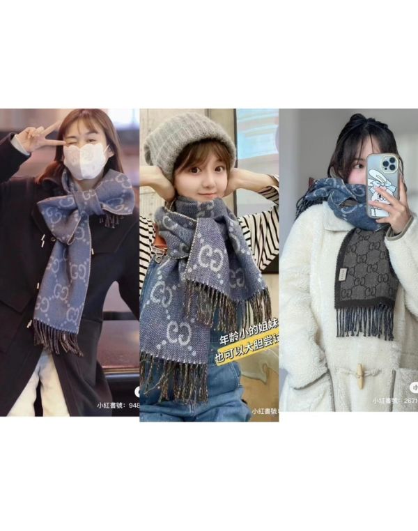 日本GUCCI 雙面GG LOGO羊毛流蘇圍巾 牛仔藍*深咖 日本GUCCI 雙面GG LOGO羊毛流蘇圍巾 牛仔藍*深咖