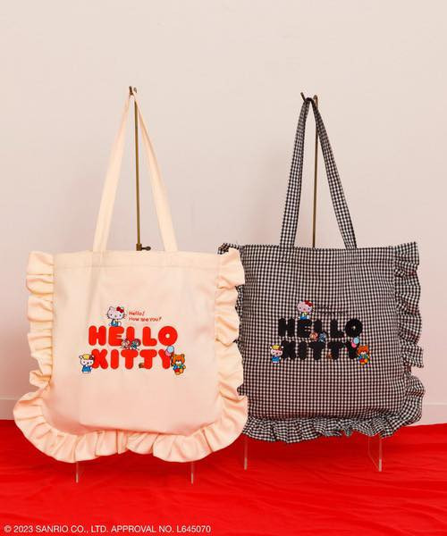 日本  sanrio HELLO KITTY Frill Tote Bag荷葉邊手提包 日本  sanrio HELLO KITTY Frill Tote Bag荷葉邊手提包
