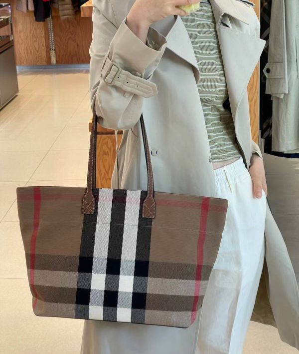 日本 BURBERRY 經典格紋棉麻托特包 日本 BURBERRY 經典格紋棉麻托特包
