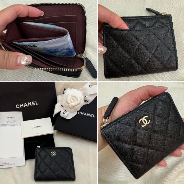 日本 全新 CHANEL 香奈兒 CF 黑金牛皮短夾L型 拉鍊 零錢包卡包 日本 全新 CHANEL 香奈兒 CF 黑金牛皮短夾L型 拉鍊 零錢包卡包