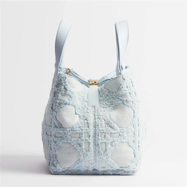 日本 Dior Toujours 中型手提包 藍色 Cannage 籐格紋牛仔布 日本 Dior Toujours 中型手提包 藍色 Cannage 籐格紋牛仔布