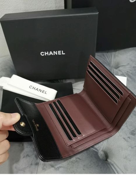 CHANEL 經典羊皮黑金掀蓋三折短夾 CHANEL經典羊皮黑金掀蓋三折短夾