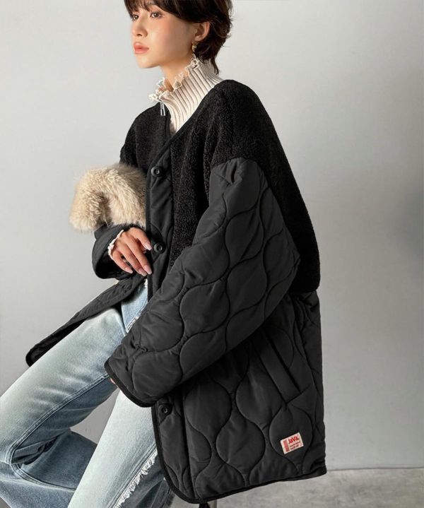 日本 JAVA中長版絎縫拼接外套﻿ 日本 JAVA中長版絎縫拼接外套﻿