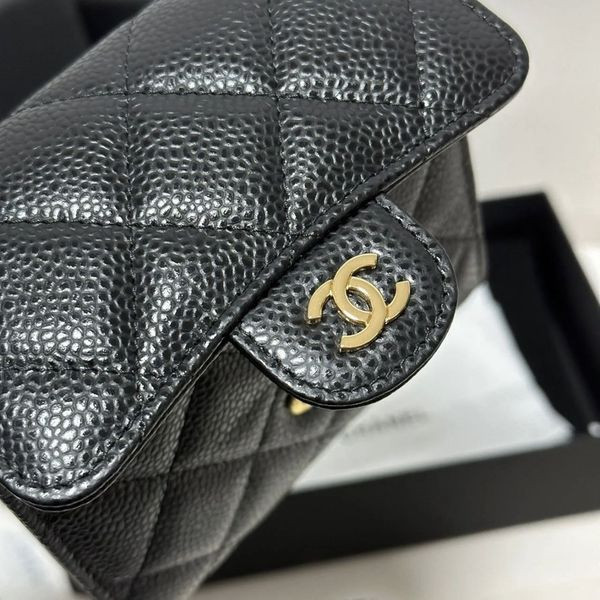 CHANEL 經典羊皮黑金掀蓋三折短夾 CHANEL經典羊皮黑金掀蓋三折短夾