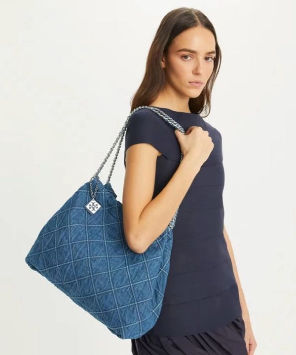 TORY BURCH fleming soft drawstring bag牛仔金鍊托特包 TORY BURCH fleming soft drawstring bag牛仔金鍊托特包