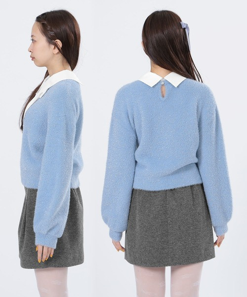 日本MARY QUANT亮片絲帶毛絨套頭衫 日本MARY QUANT亮片絲帶毛絨套頭衫