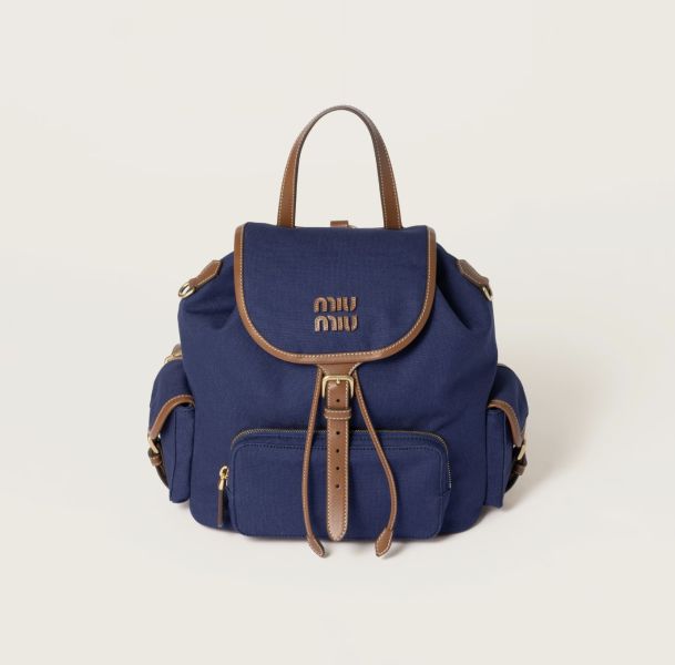 日本 miumiu FROM THE RUNWAY 帆布皮革背囊 矢車菊藍色 日本 miumiu FROM THE RUNWAY 帆布皮革背囊 矢車菊藍色