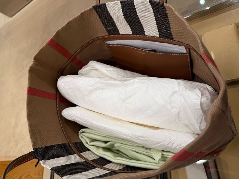 日本 BURBERRY 經典格紋棉麻托特包 日本 BURBERRY 經典格紋棉麻托特包