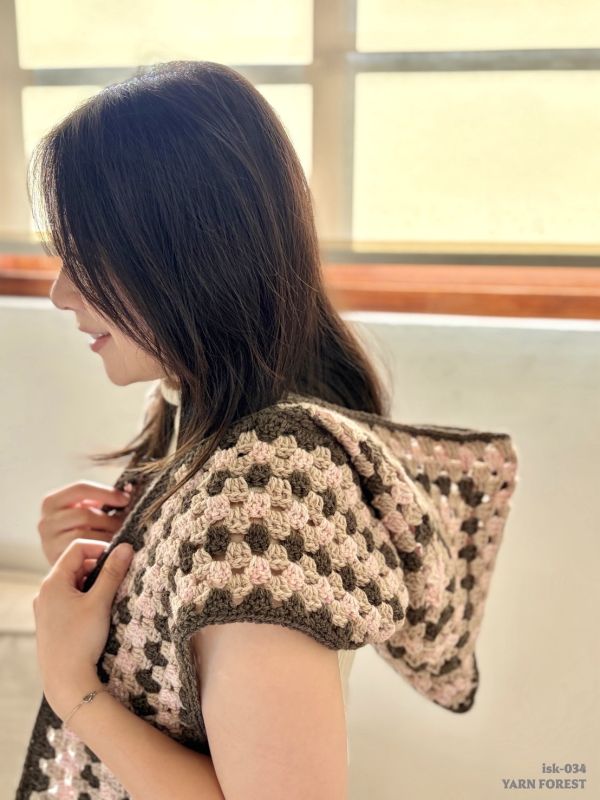 isk-034,有帽子的花樣圍巾,10顆線材!材料包+教學影片