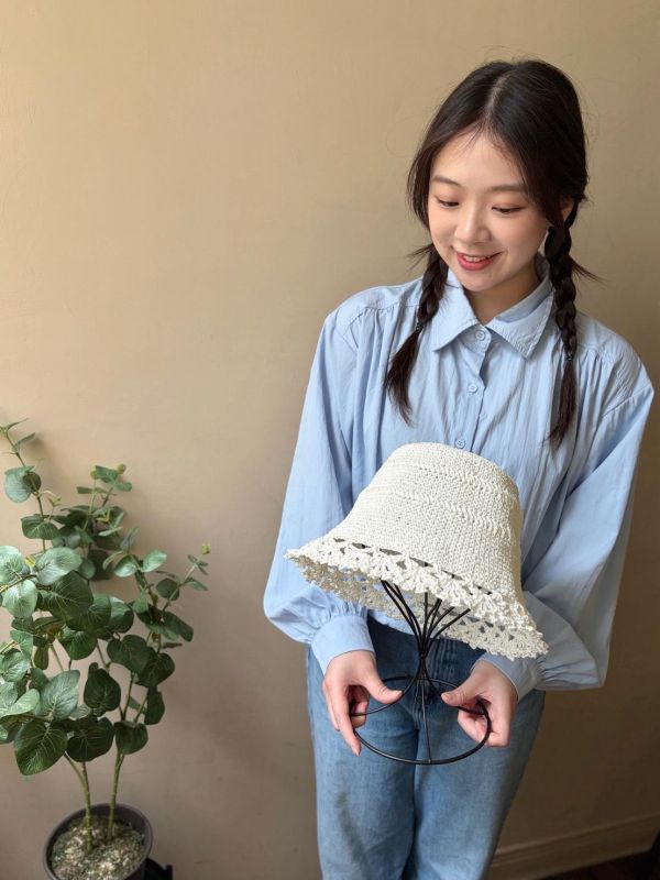 DARUMA - 典雅花邊漁夫帽 B，材料包＋教學影片 夏日草帽節 