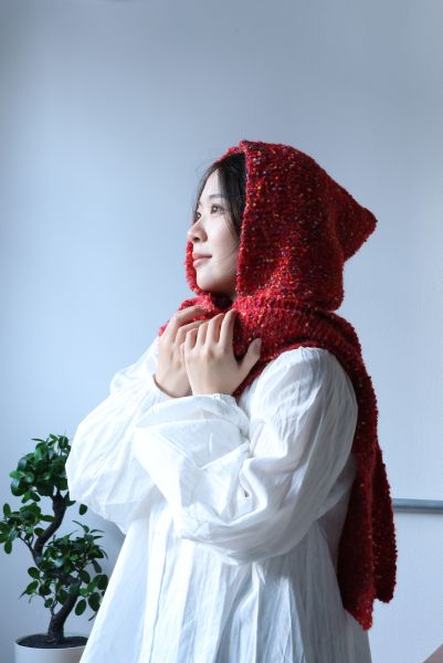 isk-037，小紅帽｜棒針連帽圍巾 材料包+教學影片 