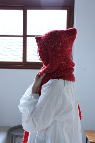 isk-037，小紅帽｜棒針連帽圍巾 材料包+教學影片 