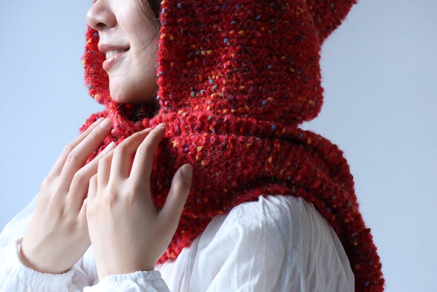 isk-037，小紅帽｜棒針連帽圍巾 材料包+教學影片 