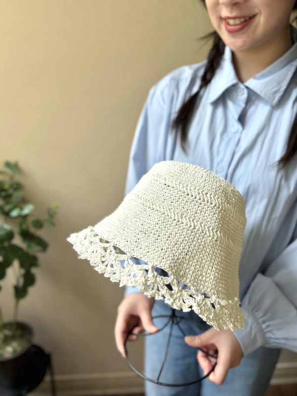 DARUMA - 典雅花邊漁夫帽 B，材料包＋教學影片 夏日草帽節 