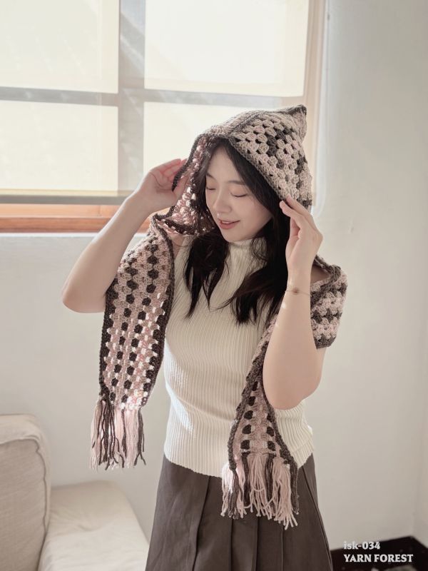 isk-034,有帽子的花樣圍巾,10顆線材!材料包+教學影片