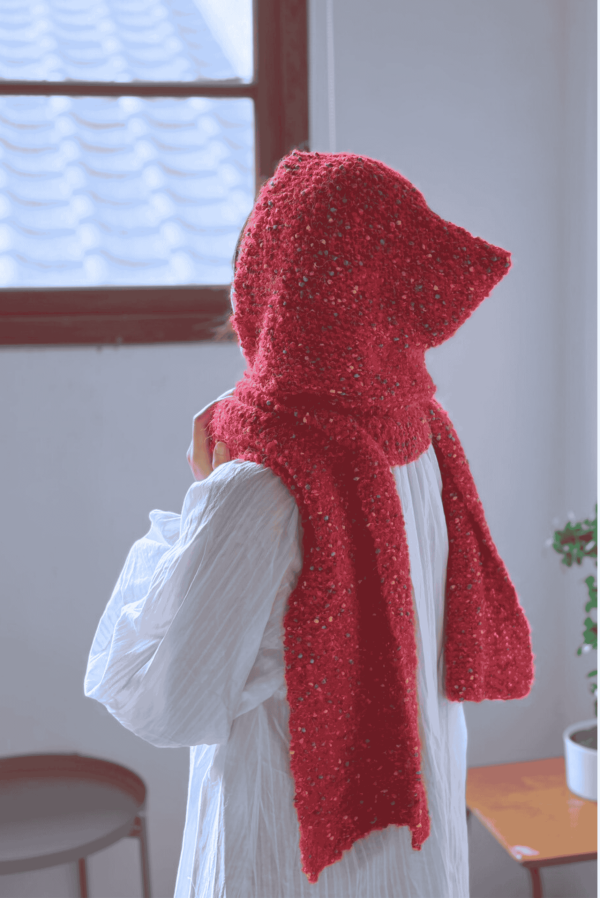 isk-037，小紅帽｜棒針連帽圍巾 材料包+教學影片 棒針,帽兜,圍巾,聖誕節,交換禮物,材料包,編織,毛線