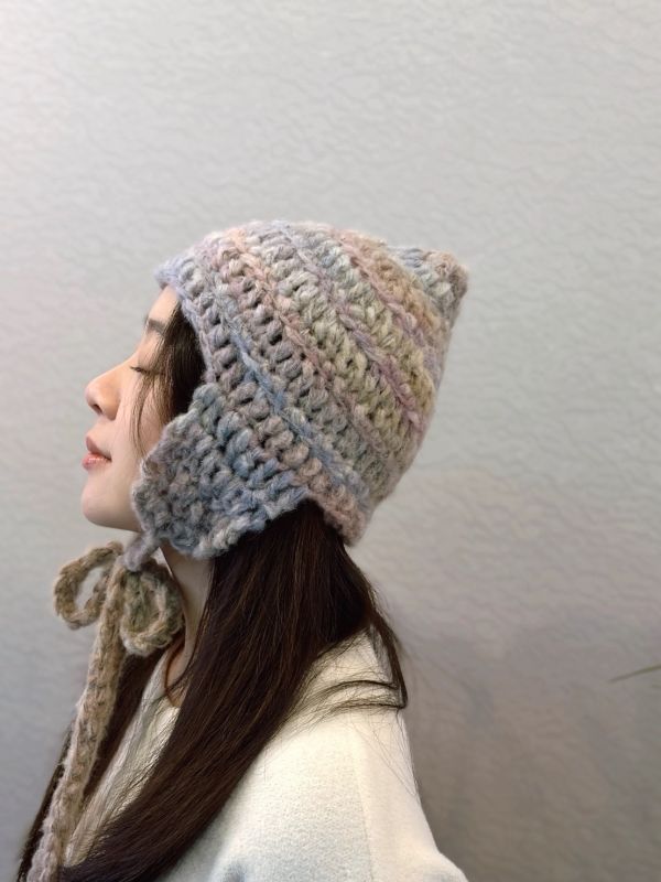 isk-038，日本晨曦あかつき雲朵羊毛帽，材料包+教學影片 飛行帽,護耳帽,編織,材料包,鉤針,時尚,毛線,Kpop