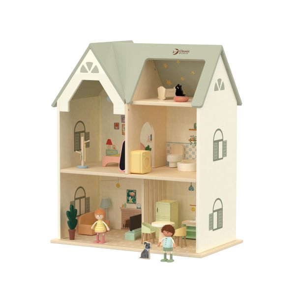 木製娃娃屋｜童趣溫馨娃娃屋 Cozy Cottage｜扮家家酒．適合3歲以上【德國Classic world客來喜經典木玩】孩子的第一個娃娃屋 Classic world,德國木玩具,客來喜,德國客來喜,德國classicworld,classicworld,classicworld台灣代理,classicworld獨家代理,德國設計玩具,玩具,木玩,經典木玩,木製玩具,木質玩具,兒童玩具,寶寶玩具,益智,益智玩具,安全玩具,無甲醛,零甲醛,無毒,環保漆,手眼協調,視覺發展玩具,智能發展玩具,視覺專注,隨身玩具,收納玩具,角色扮演玩具,家