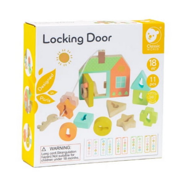 蒙特梭利教具｜蒙式學習趣味門鎖 Locking Door【德國Classic World客來喜經典木玩】 Classic world,德國木玩具,客來喜,德國客來喜,德國classicworld,classicworld,classicworld台灣代理,classicworld獨家代理,德國設計玩具,玩具,木玩,經典木玩,木製玩具,木質玩具,兒童玩具,寶寶玩具,益智,益智玩具,安全玩具,無甲醛,零甲醛,無毒,環保漆,手眼協調,視覺發展玩具,智能發展玩具,視覺專注,隨身玩具,收納玩具,角色扮演玩具,家