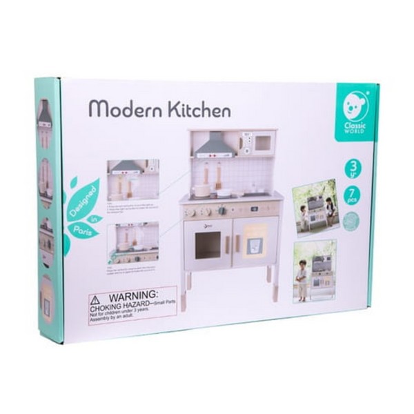 木頭廚房｜白色現代廚房組 Modern Kitchen｜有聲光音效玩具廚房．適合3歲以上【德國Classic World客來喜經典木玩】 Classic world,德國木玩具,客來喜,德國客來喜,德國classicworld,classicworld,classicworld台灣代理,classicworld獨家代理,德國設計玩具,玩具,木玩,經典木玩,木製玩具,木質玩具,兒童玩具,寶寶玩具,益智,益智玩具,安全玩具,無甲醛,零甲醛,無毒,環保漆,手眼協調,視覺發展玩具,智能發展玩具,視覺專注,隨身玩具,收納玩具,角色扮演玩具,家