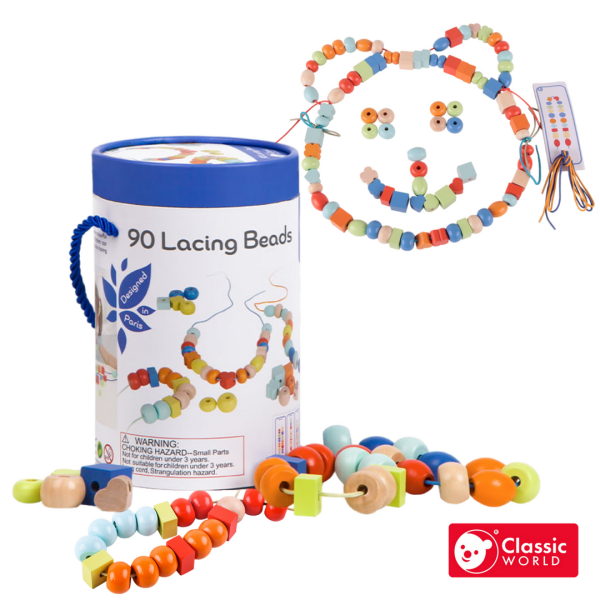 糖果串珠 90 Lacing Beads｜穿線遊戲．桶裝好攜帶．適合3歲以上【德國Classic World客來喜經典木玩】 classic world,德國木玩具,德國,客來喜,德國客來喜,德國classicworld,classicworld,classicworld台灣代理,classicworld獨家代理,德國設計玩具,玩具,木玩,經典木玩,木製玩具,木質玩具,兒童玩具,寶寶玩具,益智,益智玩具,安全玩具,無甲醛,零甲醛,無毒,環保漆,手眼協調,視覺發展玩具,智能發展玩具,視覺專注,抓握力,感官認知,想像力,串珠