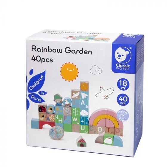 彩虹花園小小冒險積木 (40pcs) Rainbow Garden｜積木桶．適合18個月以上【德國Classic World客來喜經典木玩】 classic world,德國木玩具,德國,客來喜,德國客來喜,德國classicworld,classicworld,classicworld台灣代理,classicworld獨家代理,德國設計玩具,玩具,木玩,經典木玩,木製玩具,木質玩具,兒童玩具,寶寶玩具,益智,益智玩具,安全玩具,無甲醛,零甲醛,無毒,環保漆,手眼協調,視覺發展玩具,智能發展玩具,視覺專注,想像力,創造力,語言表達,磁性