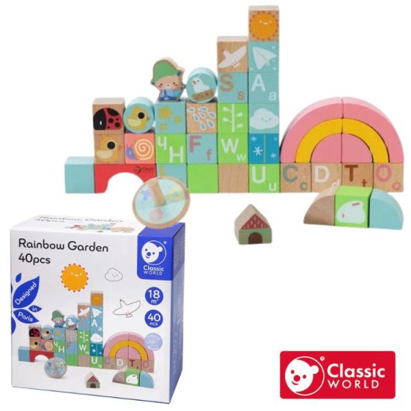 彩虹花園小小冒險積木 (40pcs) Rainbow Garden｜積木桶．適合18個月以上【德國Classic World客來喜經典木玩】 classic world,德國木玩具,德國,客來喜,德國客來喜,德國classicworld,classicworld,classicworld台灣代理,classicworld獨家代理,德國設計玩具,玩具,木玩,經典木玩,木製玩具,木質玩具,兒童玩具,寶寶玩具,益智,益智玩具,安全玩具,無甲醛,零甲醛,無毒,環保漆,手眼協調,視覺發展玩具,智能發展玩具,視覺專注,想像力,創造力,語言表達,磁性