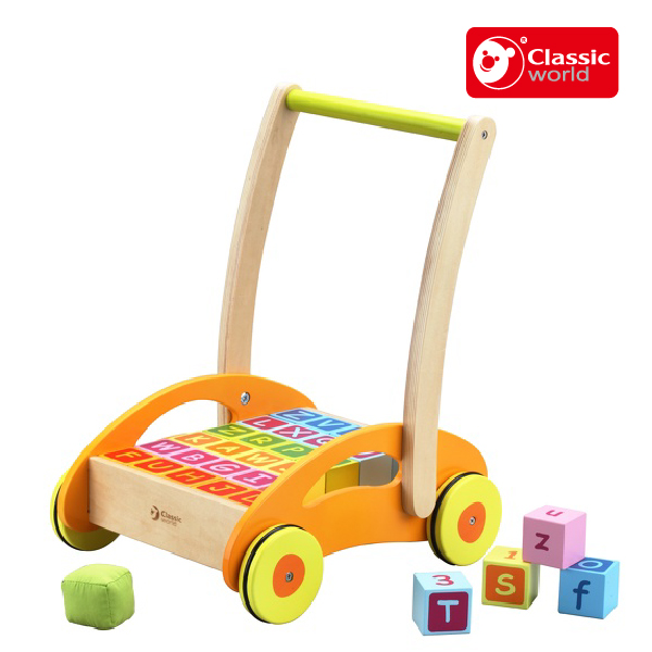 學步玩具｜積木助步車 Baby Walker with Blocks【德國Classic World客來喜經典木玩】 classic world,德國木玩具,德國,客來喜,德國客來喜,德國classicworld,classicworld,classicworld台灣代理,classicworld獨家代理,德國設計玩具,玩具,木玩,經典木玩,木製玩具,木質玩具,兒童玩具,寶寶玩具,益智,益智玩具,安全玩具,無甲醛,零甲醛,無毒,環保漆,手眼協調,視覺發展玩具,智能發展玩具,視覺專注,抓握力,交通工具,創意力,想像