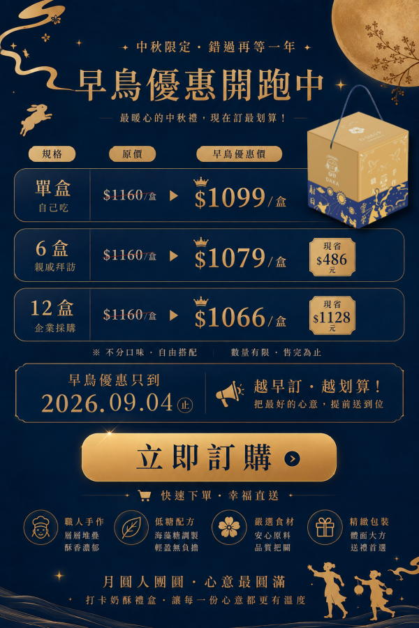 【僅限門市取貨】打卡奶酥．月之章《2026中秋限定》暫停配送, 請改洽門市取貨或現場選購!! 打卡奶酥,月之章,中秋限定,早鳥優惠,2026中秋禮盒,奶酥禮盒,熱銷口味組合,中秋送禮,團圓禮盒,企業送禮,中秋團購,限量口味,奶酥餅乾,伴手禮推薦,節慶禮盒