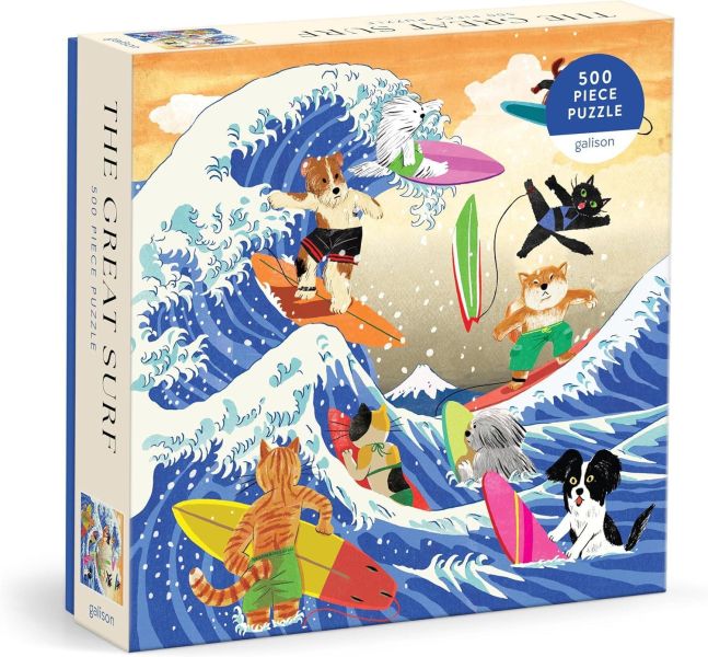 *預購251*美國品牌 Galison / 衝浪 - 拼片稍大 / 500片 / 正方形拼圖 黑咖啡拼圖,拼圖,預購衝浪X貓咪,狗狗,動物,童趣,幽默,冒險,活力,可愛,魅力,有趣,色彩,正方形拼圖,特色,藝術家,藝術,主題,500片,Galison,美國品牌