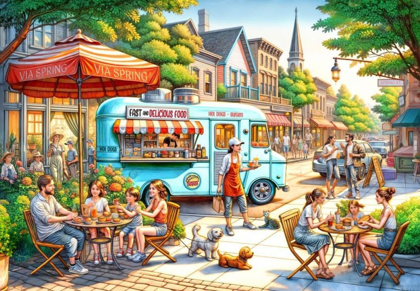 *預購247*法國品牌 Alipson / 美味食物 / 1000片 黑咖啡拼圖,拼圖,預購,美味食物,食物,餐車,街角美食,熱鬧,生活氣息,街景,小鎮建築,幸福,愉快,旅行,氛圍,特色,藝術家,藝術,主題,1000片,Alipson,法國品牌