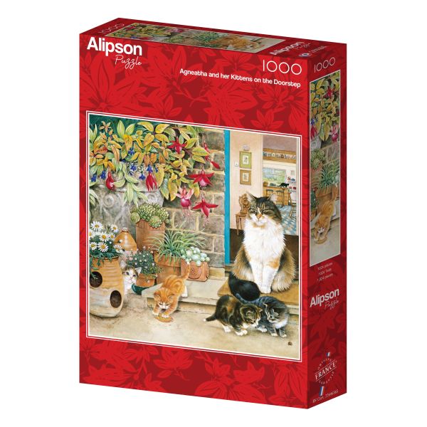 #現貨# 法國品牌 Alipson / Agneatha and her Kittens on the Doorstep - 門前貓咪們 / 1024片 黑咖啡拼圖,拼圖,現貨,門前貓咪們,貓咪,門前,可愛,玩耍,溫暖,特色,藝術家,藝術,主題,1000片,Alipson,美國品牌