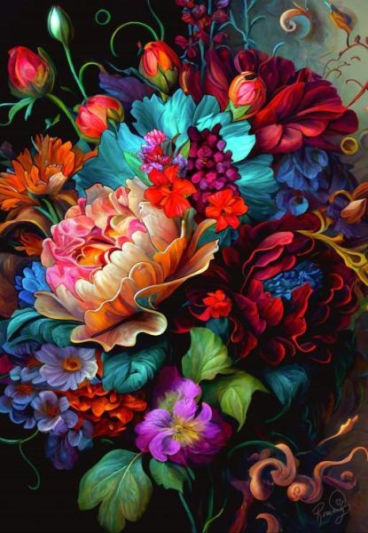 *預購247*法國品牌 Alipson / 熱情 / 1000片 黑咖啡拼圖,拼圖,預購,熱情,花卉,盛開,牡丹,玫瑰,雛菊,花瓣細節,層次,情感,色彩,特色,藝術家,藝術,主題,1000片,Alipson,法國品牌