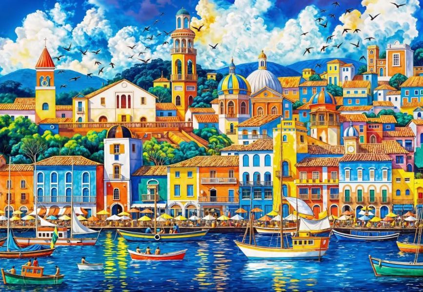 *預購252*法國品牌 Grafika / 地中海夢 / 1000片 黑咖啡拼圖,拼圖,預購,地中海夢,地中海,夢想,海港,船隻,建築,色彩,海港小鎮,層次,旅行,特色,藝術家,藝術,主題,1000片,Grafika,法國品牌