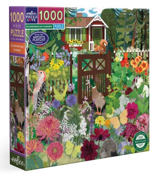 *預購206*美國品牌 eeBoo /  斯堪地那維亞花園 / 1000片 黑咖啡拼圖,拼圖,預購,斯堪地那維亞花園,斯堪地那維亞,瑞典,花園,多彩,鮮豔,小動物,植物,可愛,小屋,城市,特色,藝術家,藝術,主題,1000片,eeBoo,美國品牌