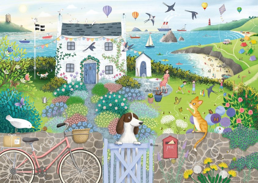 #盒損9折# 德國品牌 Ravensburger / Coastal Cottage - 海濱小屋 / 1000片 黑咖啡拼圖,拼圖,現貨,海濱小屋,小屋,海濱,迷人,景觀,活力,愜意,細節,小動物,海鷗,可愛,美麗,特色,藝術家,藝術,主題,1000片,Ravensburger,德國品牌