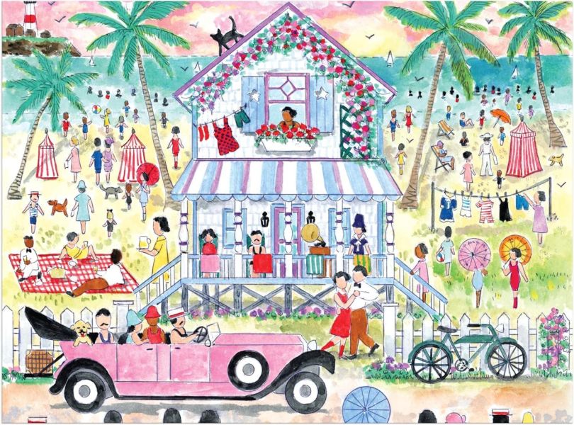 *預購251*美國品牌 Galison /  二十年代海灘別墅 / 1000片 黑咖啡拼圖,拼圖,預購,二十年代海灘別墅,二十年代, 海灘,別墅,海濱風光,粉彩色調,旅行,棕櫚樹,經典汽車,懷舊氣息,悠閒,細節,色彩,美麗,特色,藝術家,藝術,主題,1000片,Galison,美國品牌