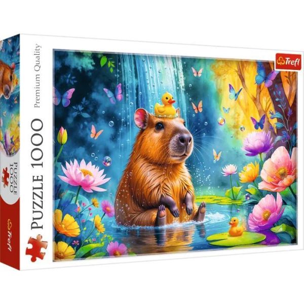 *預購260*波蘭品牌 Trefl / 水豚 / 1000片 黑咖啡拼圖,拼圖,預購,水豚,悠閒,泡澡,花卉,舒服,自在,小鴨,趣味,可愛,幽默,色,藝術家,藝術,主題,1000片,Trefl,波蘭品牌