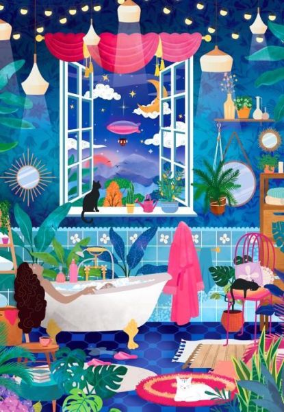 *預購245*法國品牌 Pieces & Peace / 泡泡與星星 / 1000片 黑咖啡拼圖,拼圖,預購,泡泡與星星,泡泡,星星,舒適,自在,夜晚,浪漫,多彩,特色,藝術家,藝術,主題,1000片, Pieces & Peace,法國品牌