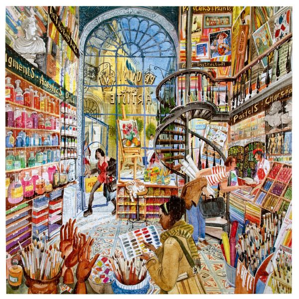 #現貨# 法國品牌 eeBoo / Artist Provisions - 藝術用品店 / 1000片 黑咖啡拼圖,拼圖,現貨,藝術用品店,用品店,商店,畫作,細節,顏料,美麗,可愛,特色,藝術家,藝術,主題,1000片,eeBoo,美國品牌