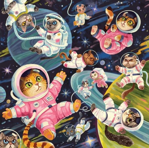 *預購251*美國品牌 Galison / 太空喵星人之旅 - 拼片稍大 / 500片 / 正方形拼圖 黑咖啡拼圖,拼圖,預購,太空喵星人之旅,太空喵星人,旅行,外太空,宇宙冒險,星空景象,可愛貓咪,幽默,童趣,有趣,細節,色彩,美麗,正方形拼圖,特色,藝術家,藝術,主題,500片,Galison,美國品牌
